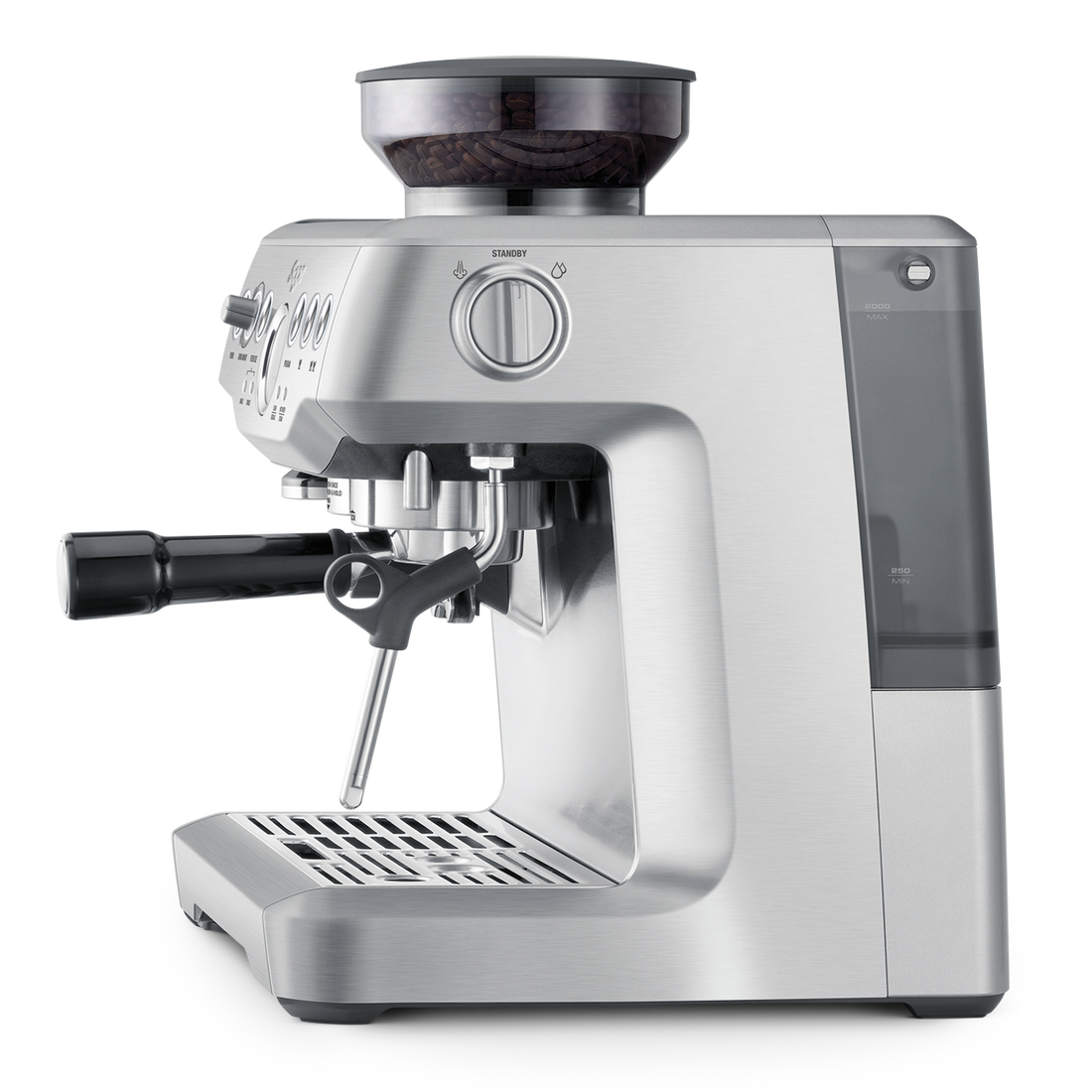Sage Barista Express BES875 bean-to-cup espresso machine with its built-in conical burr grinder