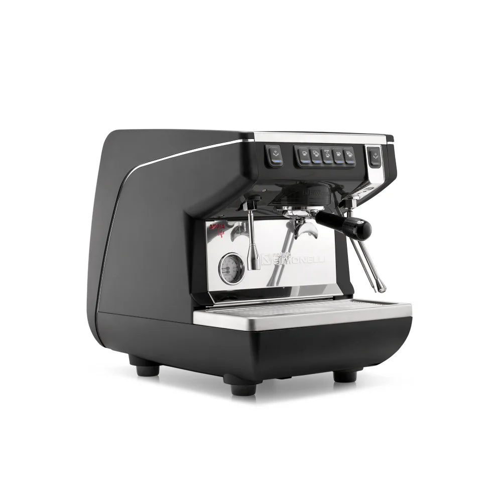 Nuova Simonelli Appia Life single group volumetric espresso machine in black, compact commercial body