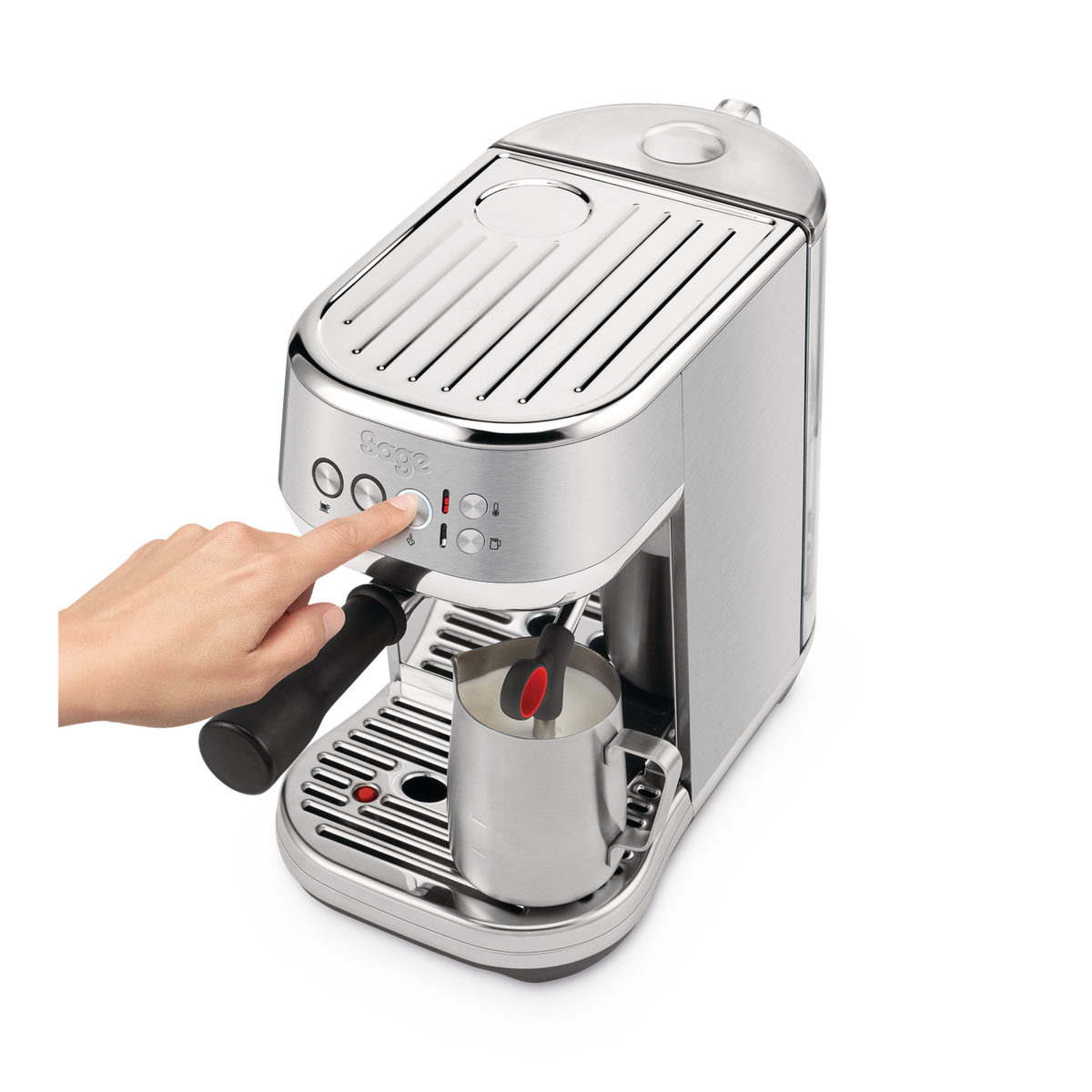 Sage Bambino Plus SES500 espresso machine, three-quarter view from the right